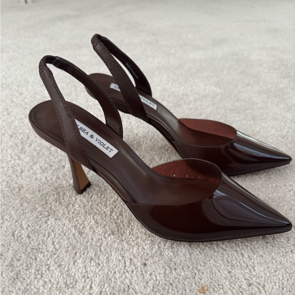 Chelsea and Violet Dark Brown Transparent Pumps